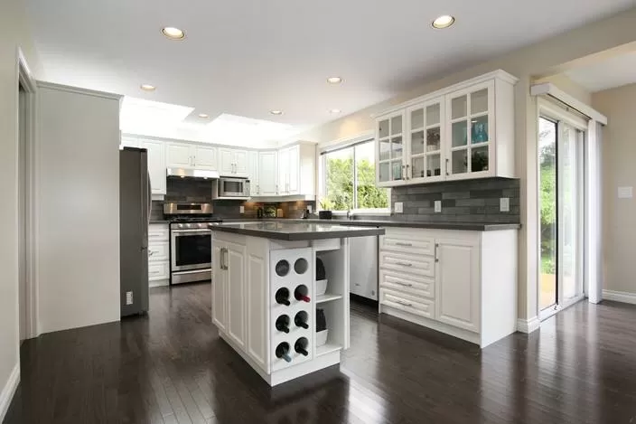Kitchen cabinets renovation with flooring of a customers project: interior remodelling.