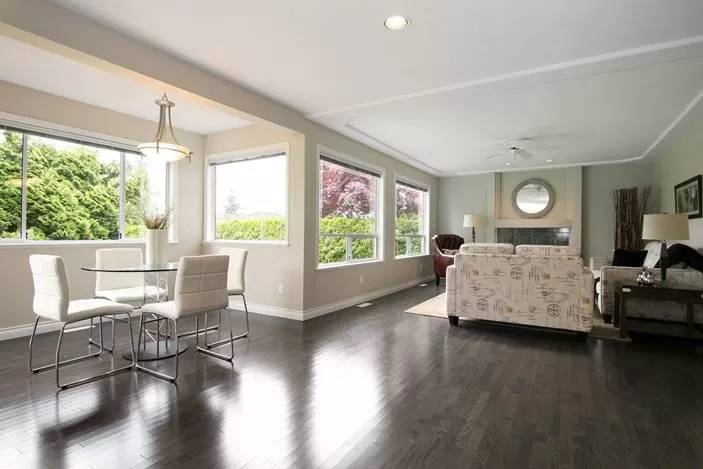 Flooring of living room and kitchen of a home interior remodelling project.