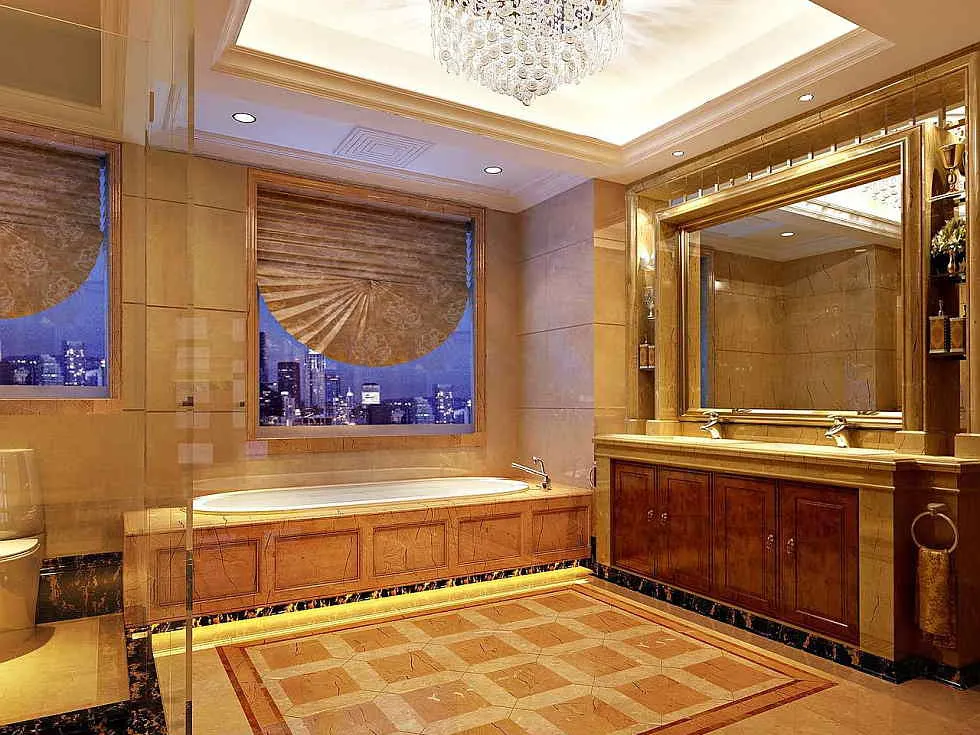 bathroom-mediterranean-design bathroom reno in luxury style with a dropin bathtub